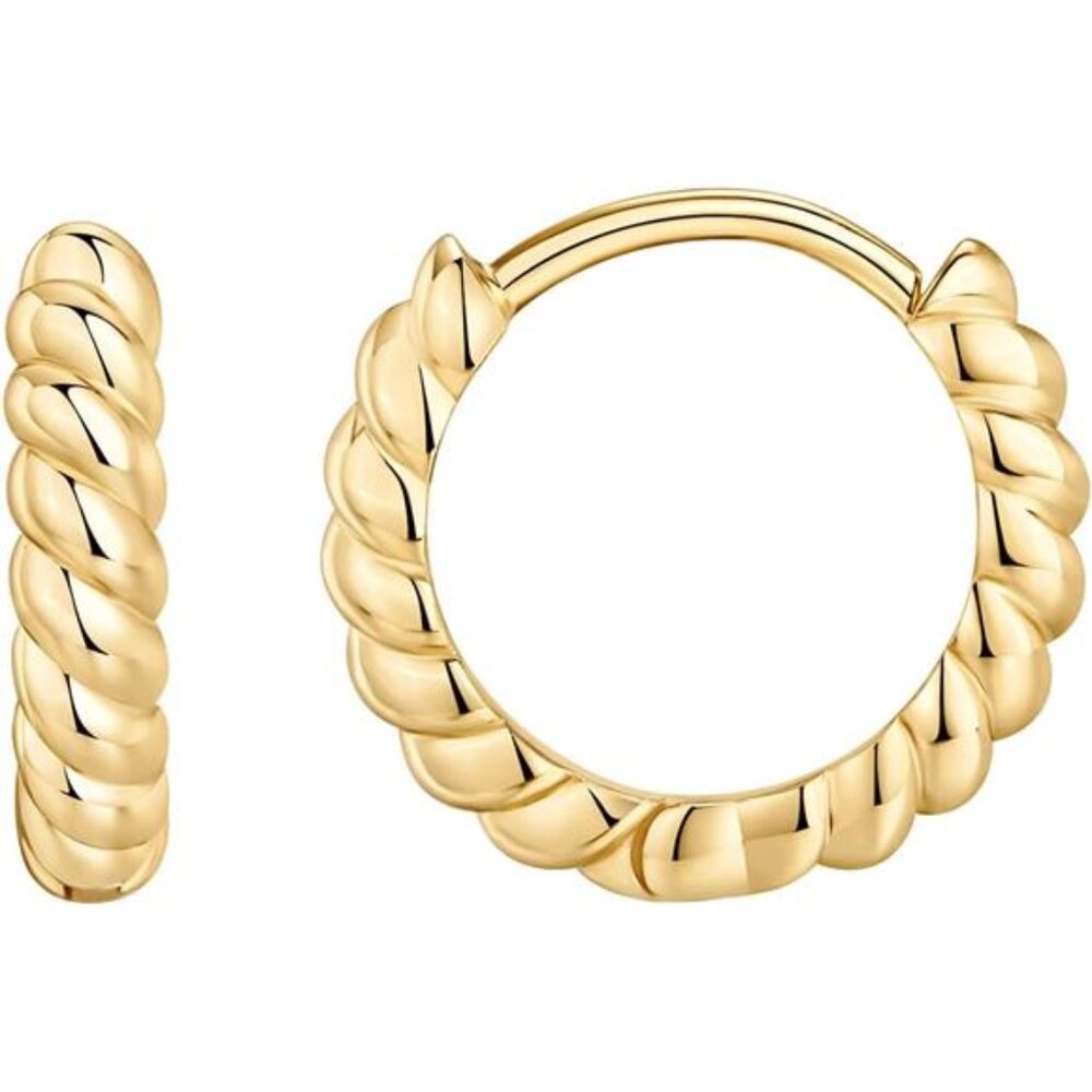 PAVOI 14K Gold Plated 925 Sterling Silver Post Twisted Huggie Earring